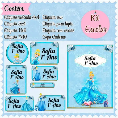 Arquivo de Corte - Etiqueta Escolar (cinderela) F