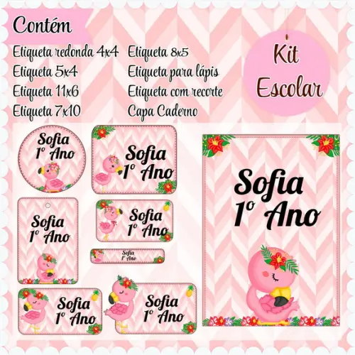 Arquivo de Corte - Etiqueta Escolar (flamingo) c