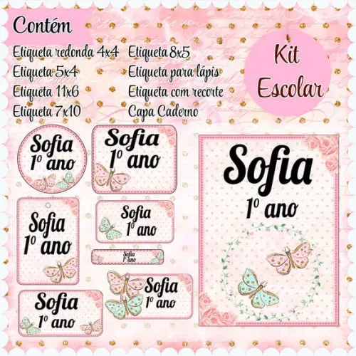 Arquivo de Corte - Etiqueta Escolar (borboleta) F