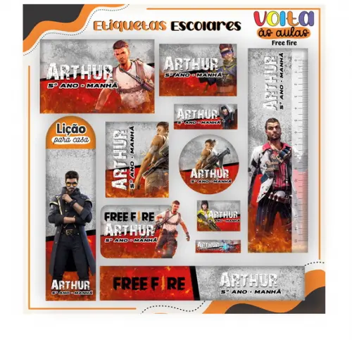 Arquivo de Corte - Etiqueta Escolar (freefire) e