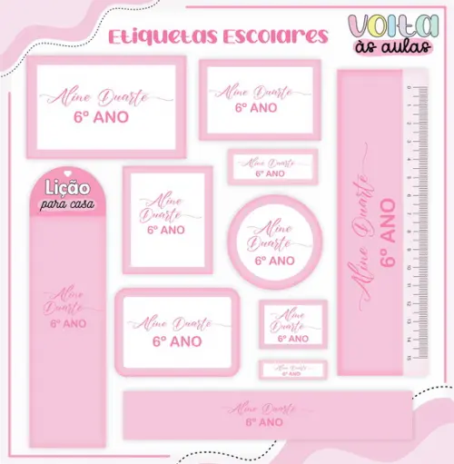Arquivo de Corte - Etiqueta Escolar (neutro Rosa) a