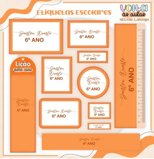 Arquivo de Corte - Etiqueta Escolar (neutro Laranja) a