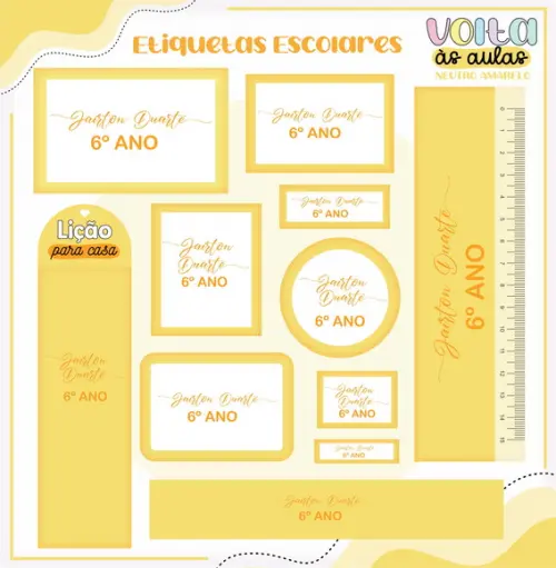 Arquivo de Corte - Etiqueta Escolar (neutro Amarelo) a