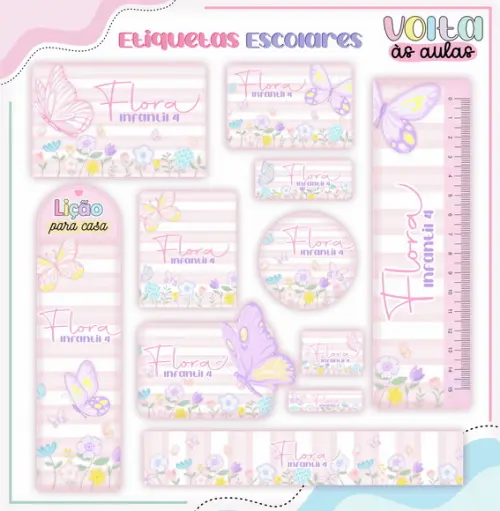 Arquivo de Corte - Etiqueta Escolar (borboleta) e
