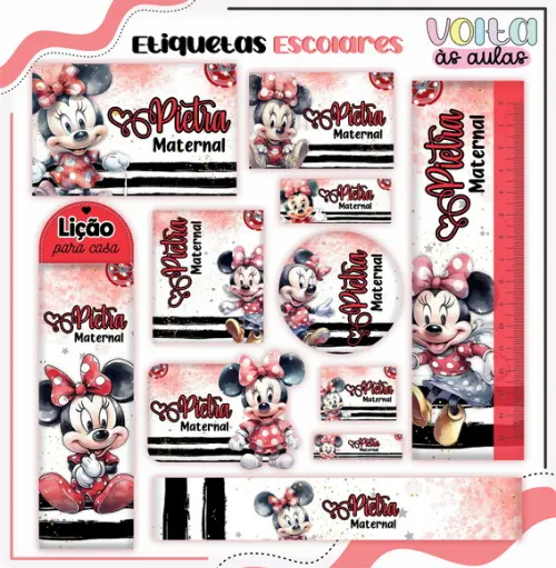 Arquivo de Corte - Etiqueta Escolar (minnie) P