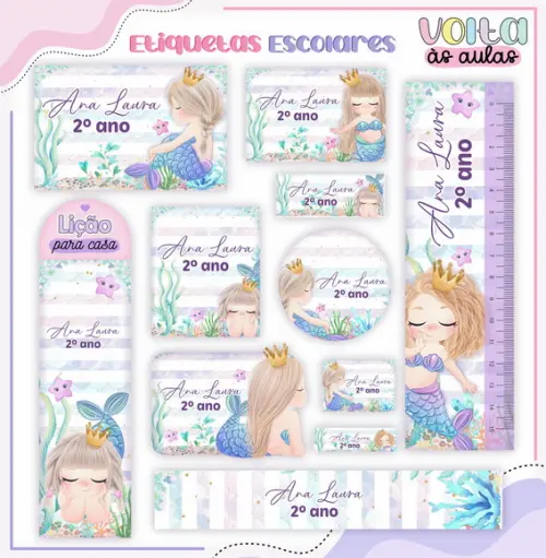Arquivo de Corte - Etiqueta Escolar (sereia) F