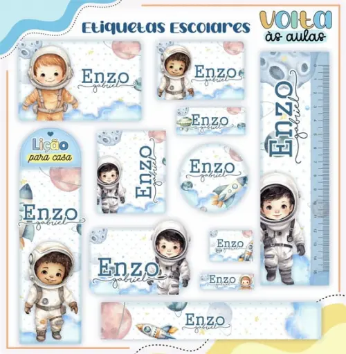 Arquivo de Corte - Etiqueta Escolar (astronauta) G