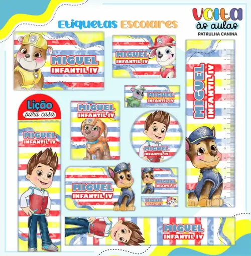 Arquivo de Corte - Etiqueta Escolar (patrulha Canina) J