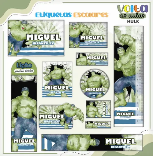 Arquivo de Corte - Etiqueta Escolar (hulk) e
