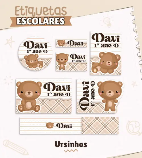 Arquivo de Corte - Etiqueta Escolar (ursinho) c