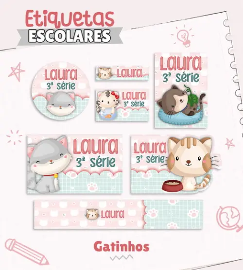 Arquivo de Corte - Etiqueta Escolar (gatinha) e