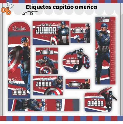 Arquivo de Corte - Etiqueta Escolar (capitão América) c