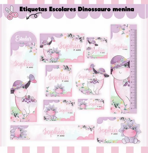 Arquivo de Corte - Etiqueta Escolar (dinossauros) J