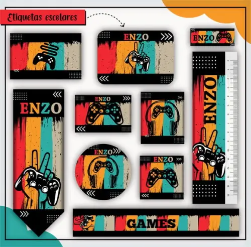 Arquivo de Corte - Etiqueta Escolar (video Game) D