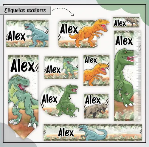 Arquivo de Corte - Etiqueta Escolar (dinossauros) H