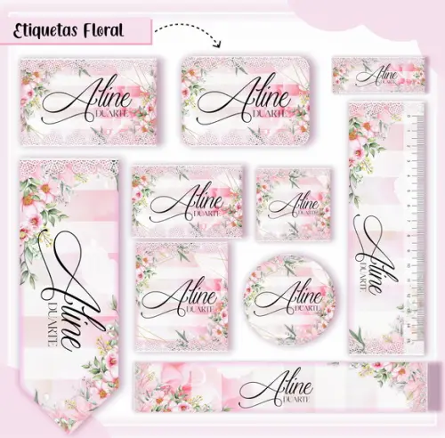 Arquivo de Corte - Etiqueta Escolar (floral) D