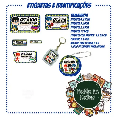 Arquivo de Corte - Etiqueta Escolar (heróis) B