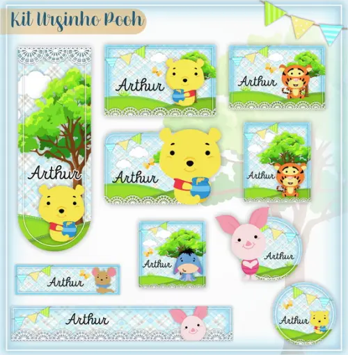 Arquivo de Corte - Etiqueta Escolar (ursinho Pooh) c