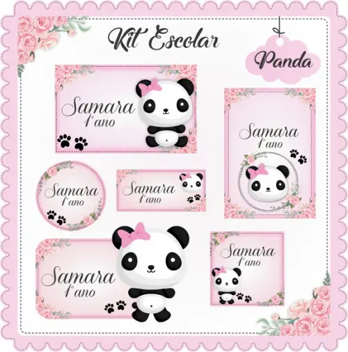 Arquivo de Corte - Etiqueta Escolar (panda Rosa) a