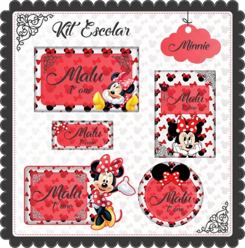 Arquivo de Corte - Etiqueta Escolar (Minnie) C