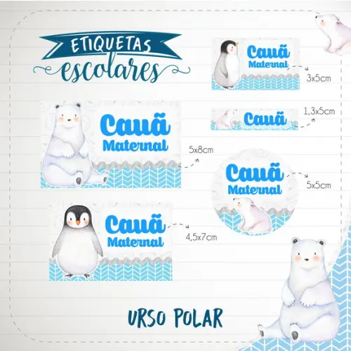 Arquivo de Corte - Etiqueta Escolar (urso Polar) a