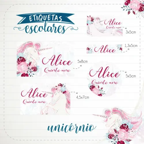 Arquivo de Corte - Etiqueta Escolar (unicórnio) a