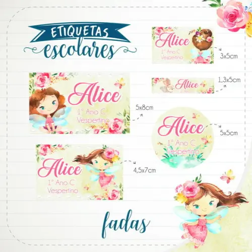 Arquivo de Corte - Etiqueta Escolar (fadas) a