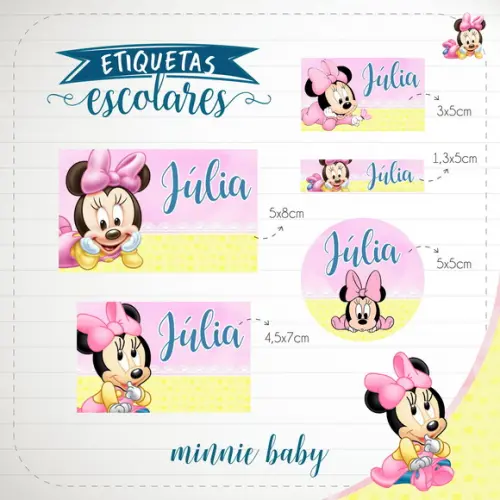 Arquivo de Corte - Etiqueta Escolar (minnie Baby) a