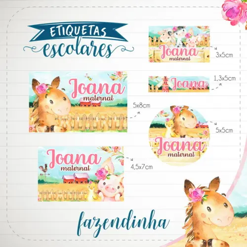 Arquivo de Corte - Etiqueta Escolar (fazendinha) c