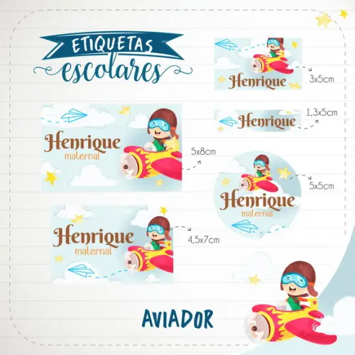 Arquivo de Corte - Etiqueta Escolar (aviador) a