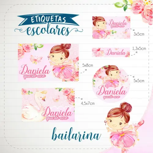 Arquivo de Corte - Etiqueta Escolar (bailarina) a