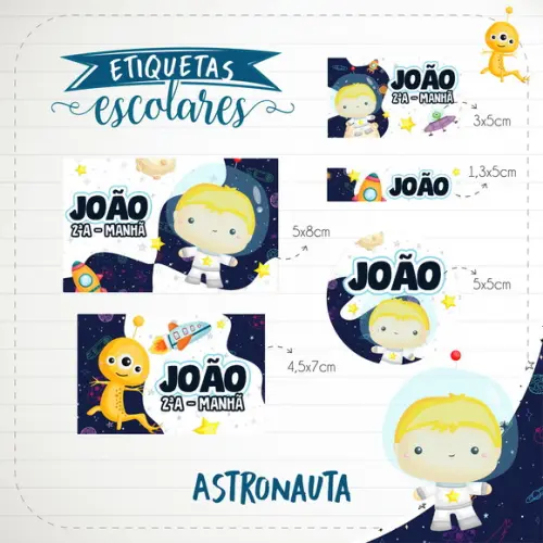 Arquivo de Corte - Etiqueta Escolar (astronauta) a