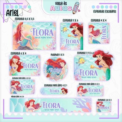 Leve + 13 Arquivo de Corte - Etiqueta Escolar (a Pequena Sereia) K
