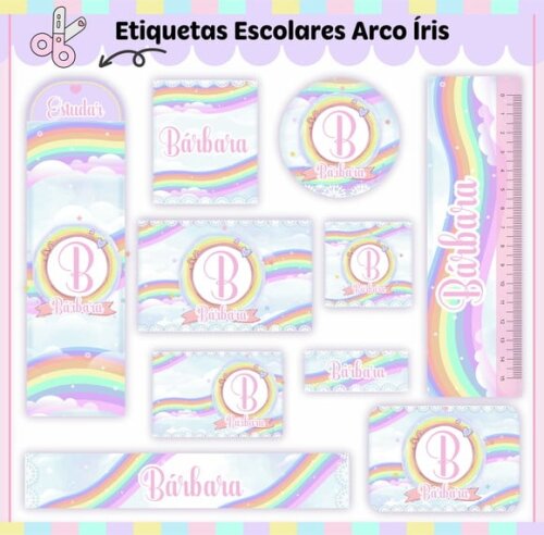 Leve + 13 Arquivo de Corte - Etiqueta Escolar (arco-íris) e