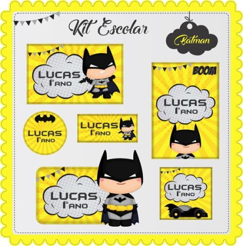 Leve + 13 Arquivo de Corte - Etiqueta Escolar (batman) B