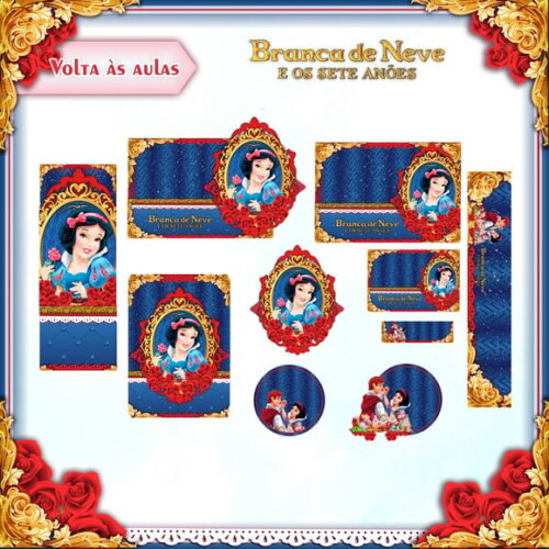 Leve + 13 Arquivo de Corte - Etiqueta Escolar (branca de Neve) e