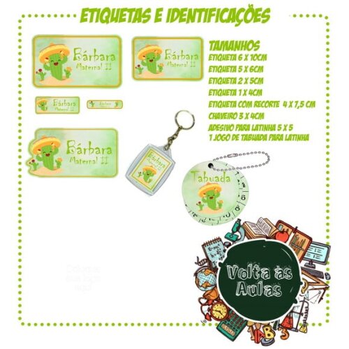 Leve + 13 Arquivo de Corte - Etiqueta Escolar (cactos) D