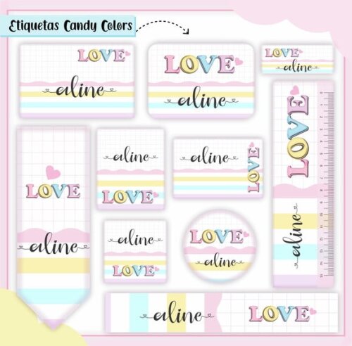 Leve + 13 Arquivo de Corte - Etiqueta Escolar (candy Color) c