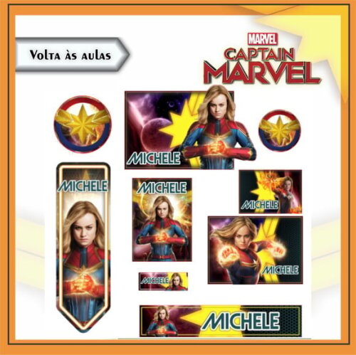 Leve + 13 Arquivo de Corte - Etiqueta Escolar (capitã Marvel) B
