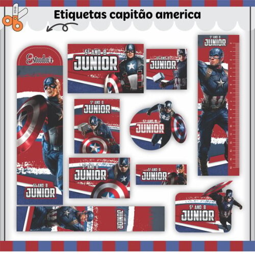 Leve + 13 Arquivo de Corte - Etiqueta Escolar (capitão América) c