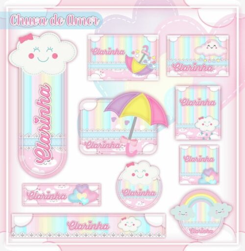 Leve + 13 Arquivo de Corte - Etiqueta Escolar (chuva de Amor) c