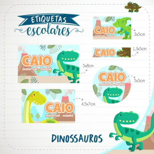 Leve + 13 Arquivo de Corte - Etiqueta Escolar (dinossauros) a