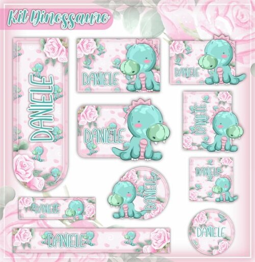 Leve + 13 Arquivo de Corte - Etiqueta Escolar (dinossauros) F