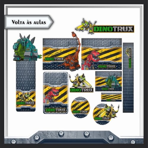 Leve + 13 Arquivo de Corte - Etiqueta Escolar (dinotrux) B