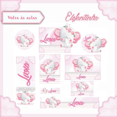 Leve + 13 Arquivo de Corte - Etiqueta Escolar (elefantinha) B