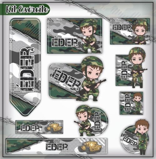 Leve + 13 Arquivo de Corte - Etiqueta Escolar (exército) a