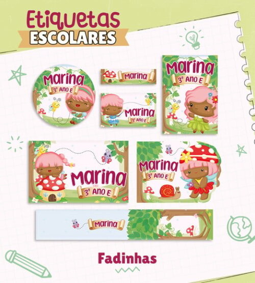 Leve + 13 Arquivo de Corte - Etiqueta Escolar (fadas) G