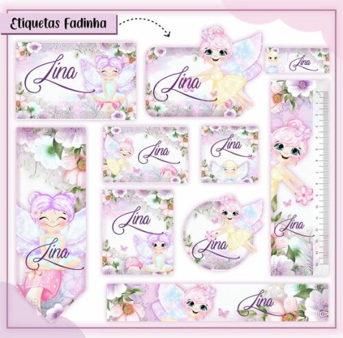 Leve + 13 Arquivo de Corte - Etiqueta Escolar (fadas) e