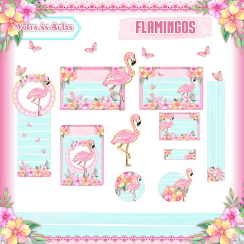 Leve + 13 Arquivo de Corte - Etiqueta Escolar (flamingo) D
