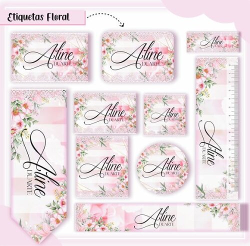 Leve + 13 Arquivo de Corte - Etiqueta Escolar (floral) D